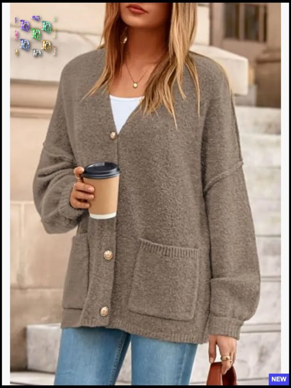 Oversized Chunky Knit Cardigan Button Down Lantern Sleeve Cozy Fall Sweater - Picture 5 of 7